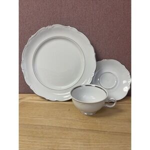 Winterling Bavaria Vintage China 18 Pc Set White Platinum Rim 1949-1990